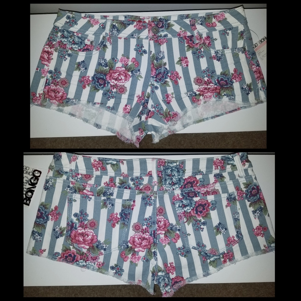 Bongo Denim Stripe Flower shorts 13 NWT - Picture 1 of 2
